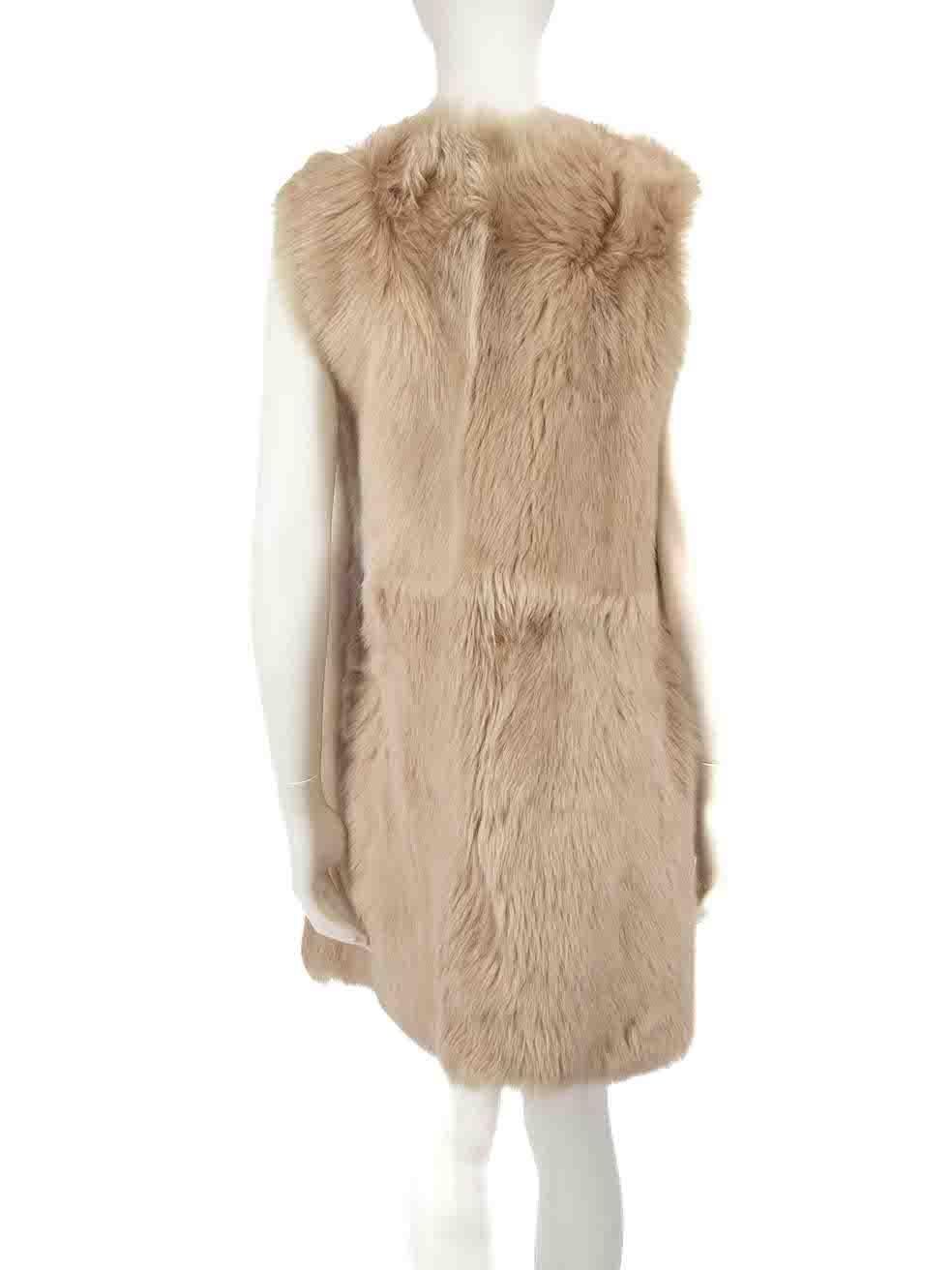 Max Mara Max Mara Studio Beige Leather Fur Lined Mid-Length Gilet Size S In Good Condition For Sale In London, GB