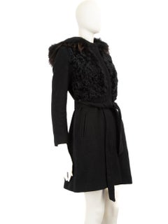 Max Mara Max Mara Studio Black Fur Trim Hooded Coat Size S