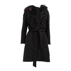 Max Mara Max Mara Max Mara Studio Schwarzer Mantel mit Pelzbesatz und Kapuze Größe S