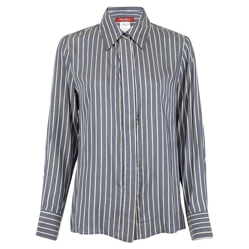 Max Mara Max Mara Studio Blue Striped Collared Shirt Size M For Sale