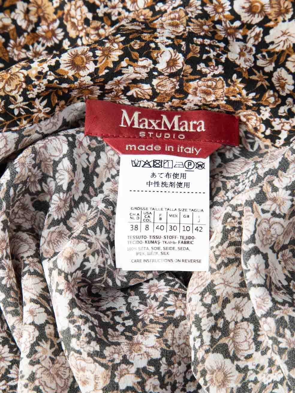 Women's Max Mara Max Mara Studio Brown Floral Print Tie Neck Blouse Size M