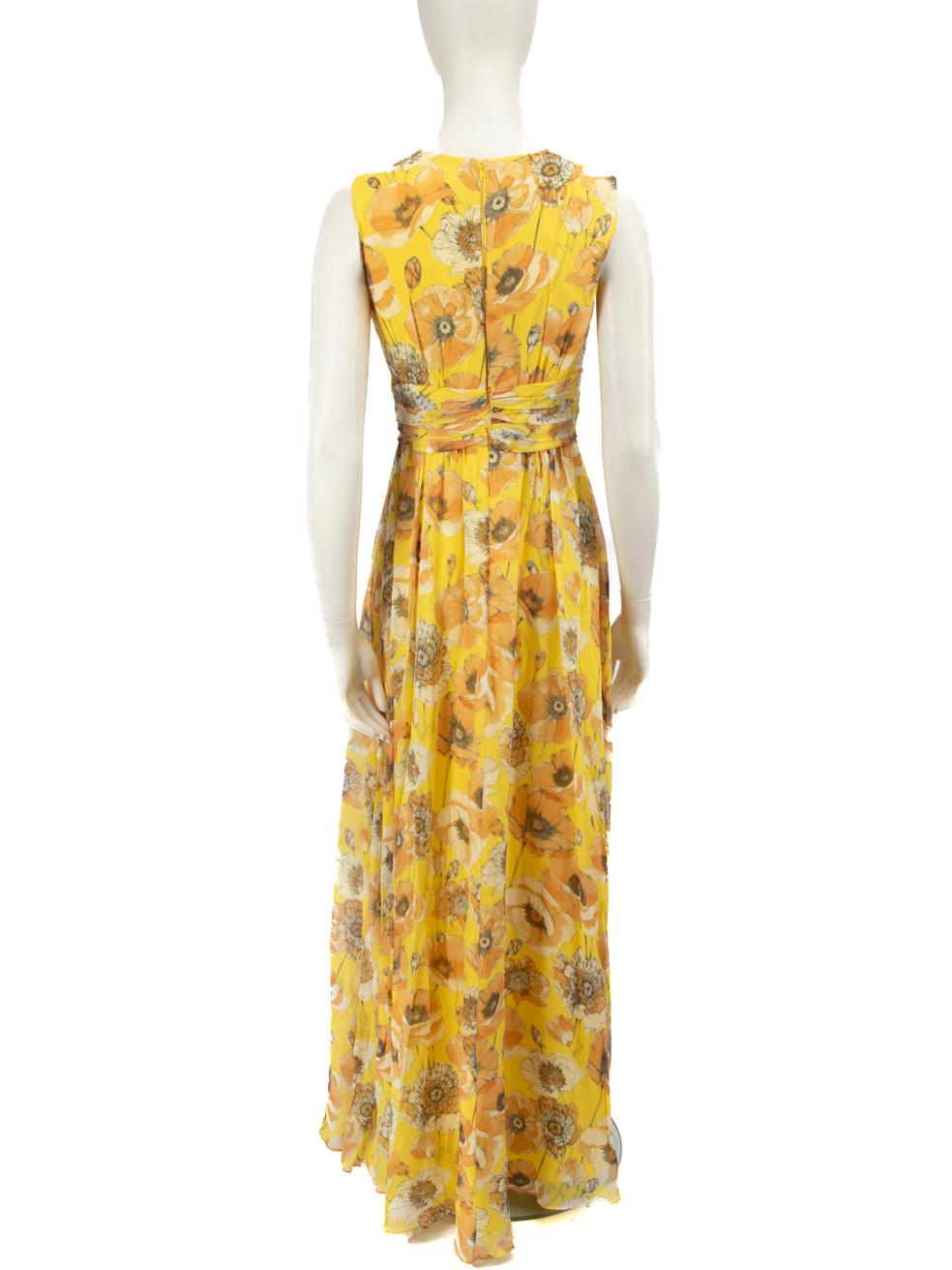 Max Mara Max Mara Studio Yellow Silk Floral Maxi Dress Size S In Good Condition In London, GB