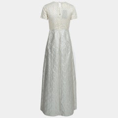 Max Mara Metallic/Light Blue Jacquard Gown S