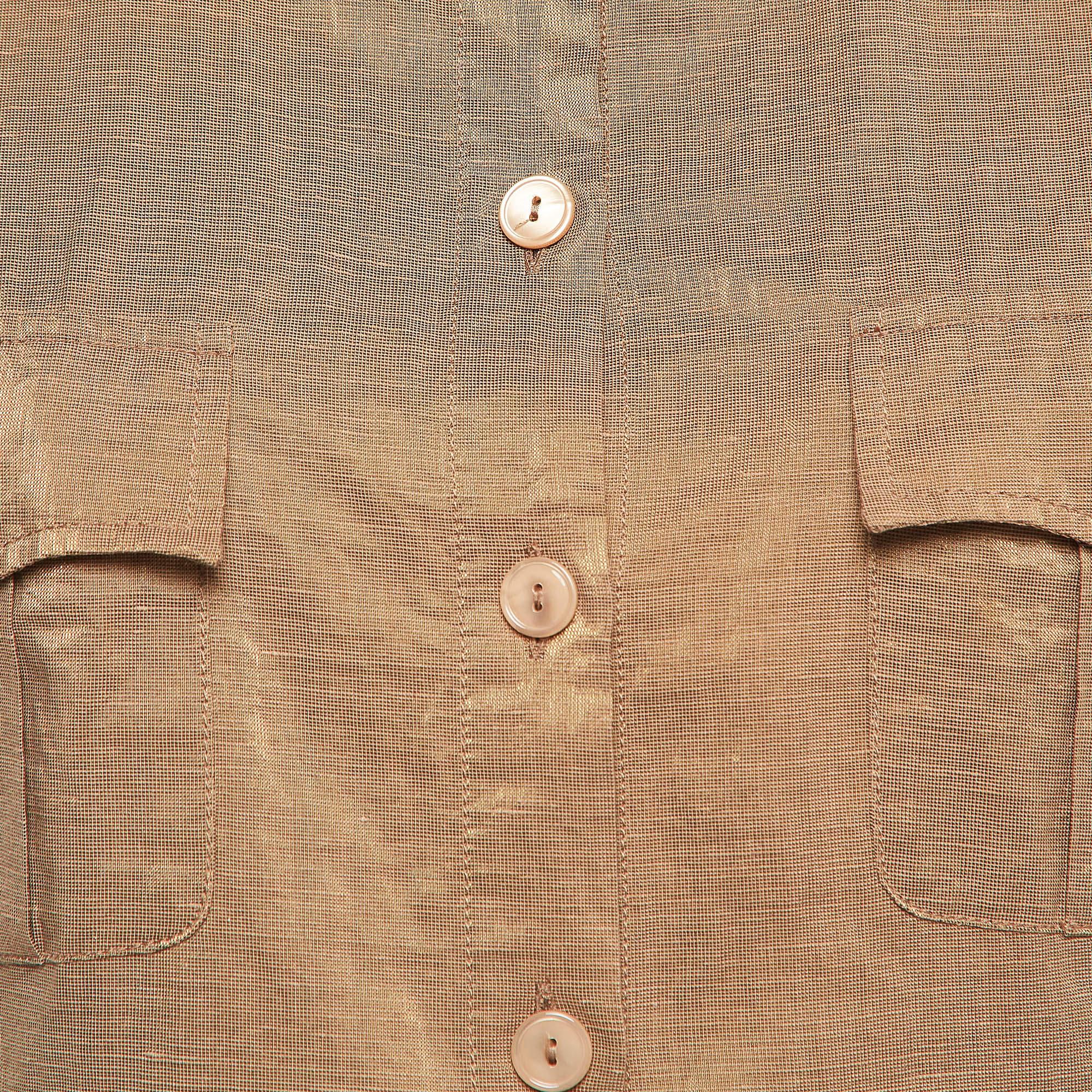 Brown Max Mara Metallic Linen Blend Sleeveless Shirt L For Sale