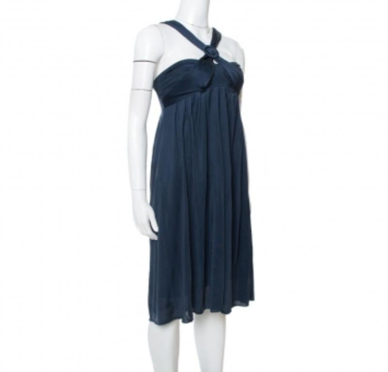 Black Max Mara Midnight Blue Silk Jersey Halter Neck Dress M For Sale