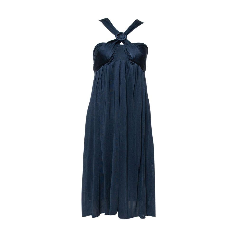 Max Mara Midnight Blue Silk Jersey Halter Neck Dress M For Sale