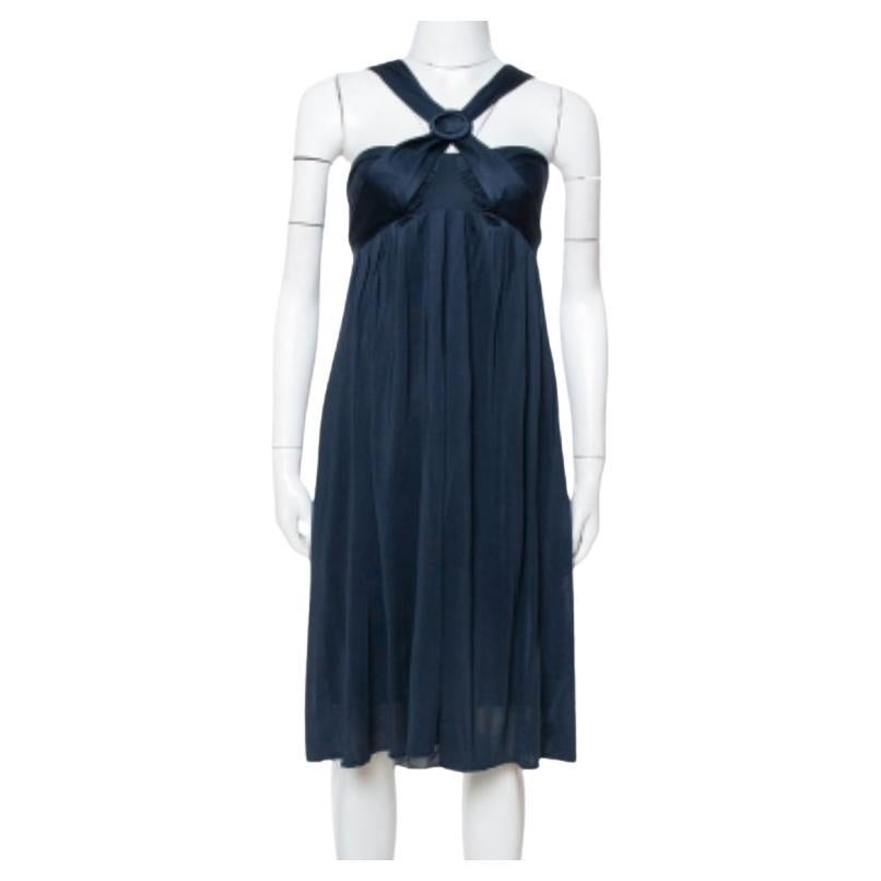 Max Mara Midnight Blue Silk Jersey Halter Neck Dress M For Sale