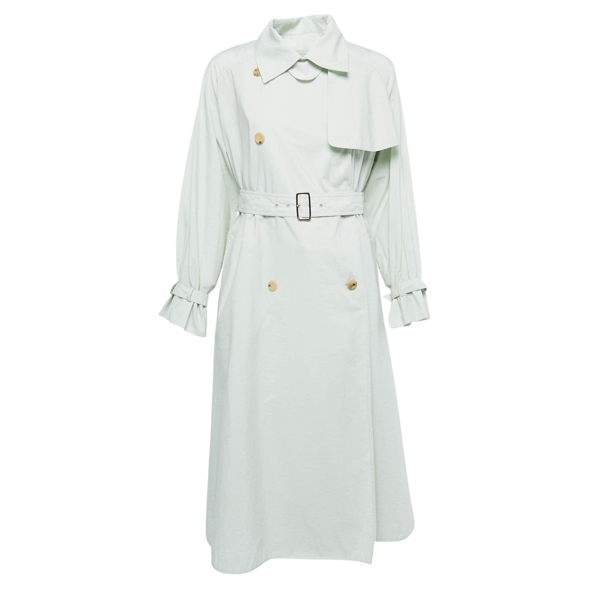 Max Mara Mint Green Cotton Double Breasted Belted Falster Trench Coat S