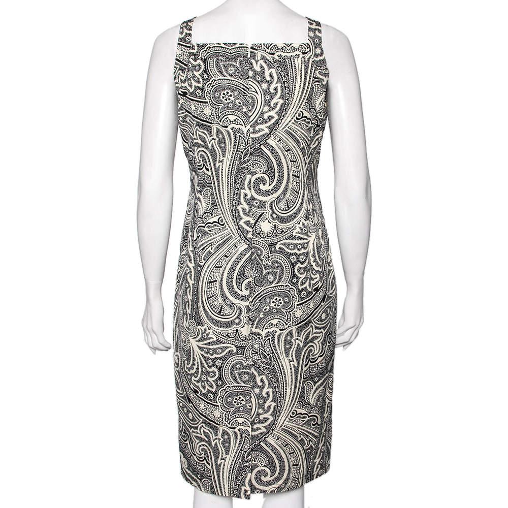 Gris Max Mara Monochrome Paisley Printed Cotton Draped Detail Dress M