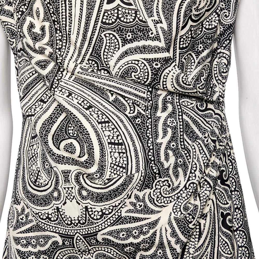 Max Mara Monochrome Paisley Printed Cotton Draped Detail Dress M In Good Condition In Dubai, Al Qouz 2