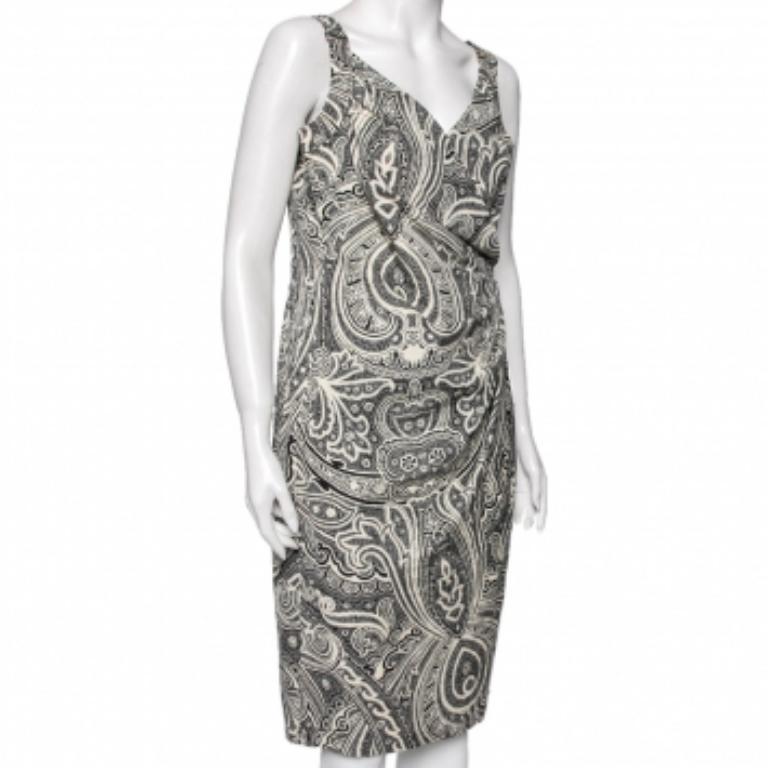 Max Mara Vestito monocromatico in cotone stampato con dettagli drappeggiati M. In condizioni ottime in vendita a Dubai, Al Qouz 2