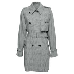 Used Max Mara Monochrome Prince of Wales Patterned Cotton Trench Coat L