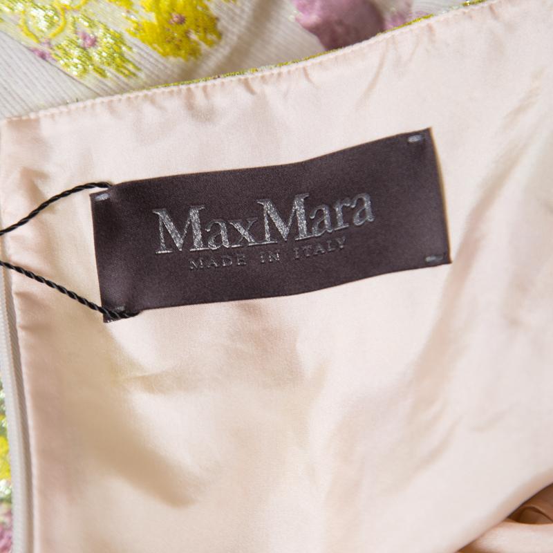 Beige Max Mara Multicolor Floral Lurex Embossed Jacquard Danzica Maxi Dress M