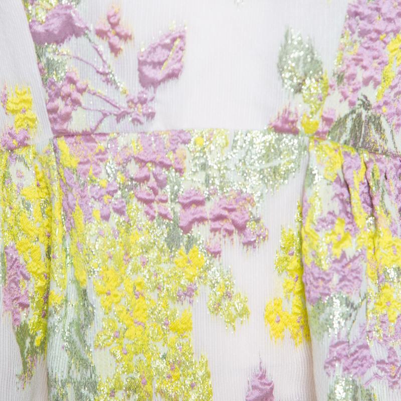 Max Mara Multicolor Floral Lurex Embossed Jacquard Danzica Maxi Dress M In New Condition In Dubai, Al Qouz 2