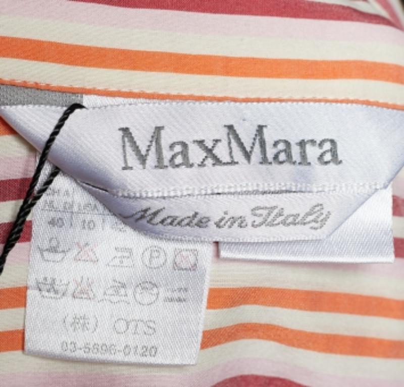 Beige Max Mara - Camicia a righe multicolore in cotone e seta con bottoni davanti M. in vendita