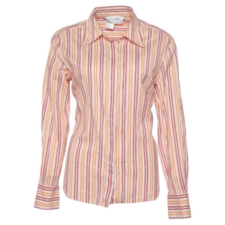 Max Mara - Camicia a righe multicolore in cotone e seta con bottoni davanti M.