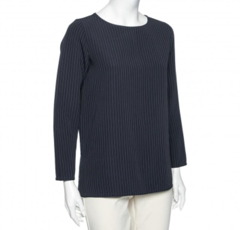 Max Mara Marineblaues Nadelstreifen-Top aus Krepp M Damen im Angebot
