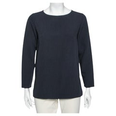 Max Mara Marineblaues Nadelstreifen-Top aus Krepp M