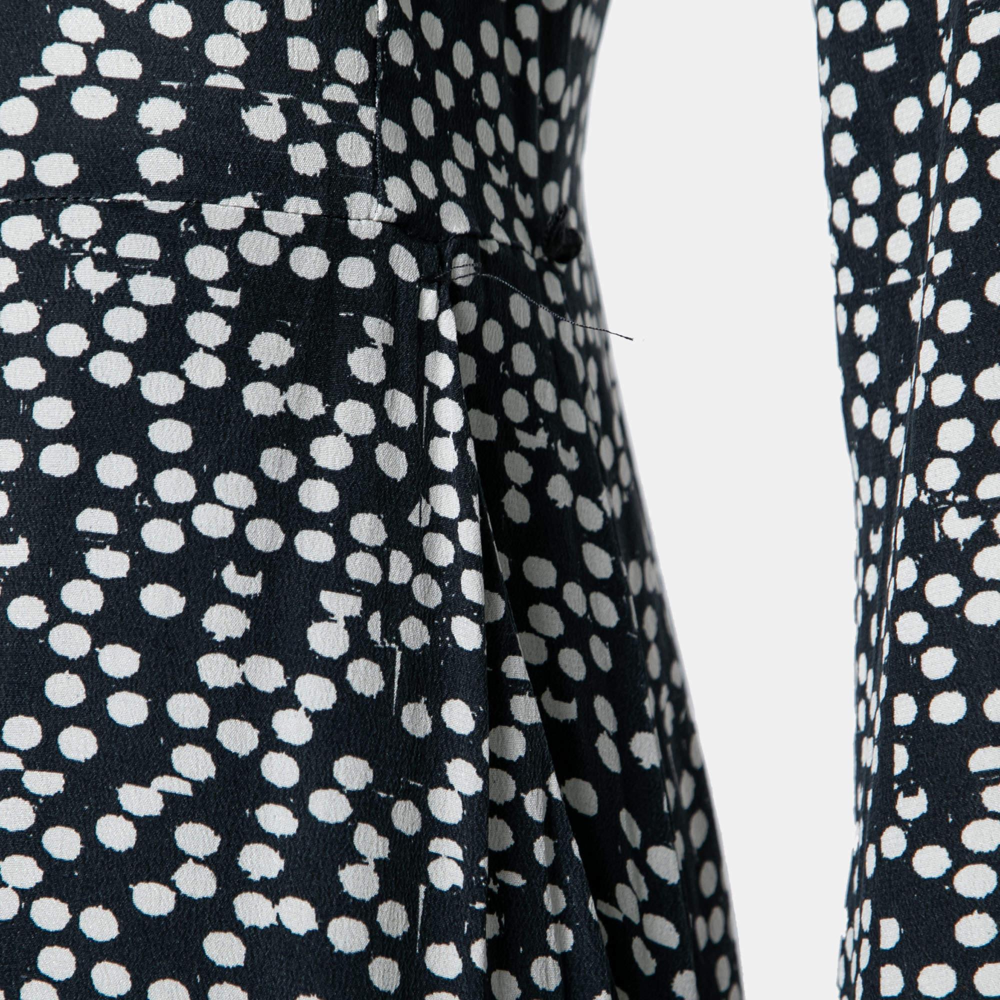 Black Max Mara Navy Blue Polka Dot Print Silk Long Sleeve Jumpsuit M For Sale