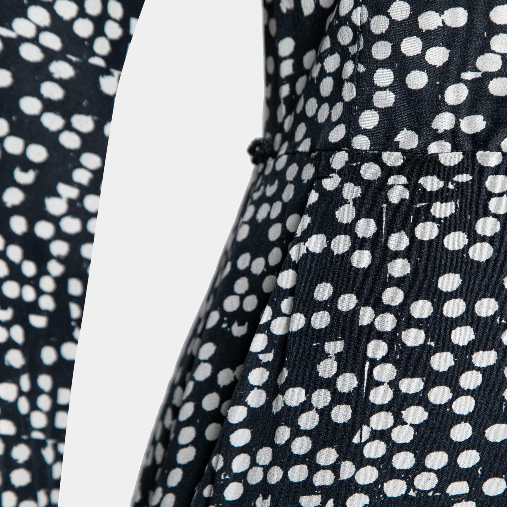 Max Mara Navy Blue Polka Dot Print Silk Long Sleeve Jumpsuit M For Sale 1