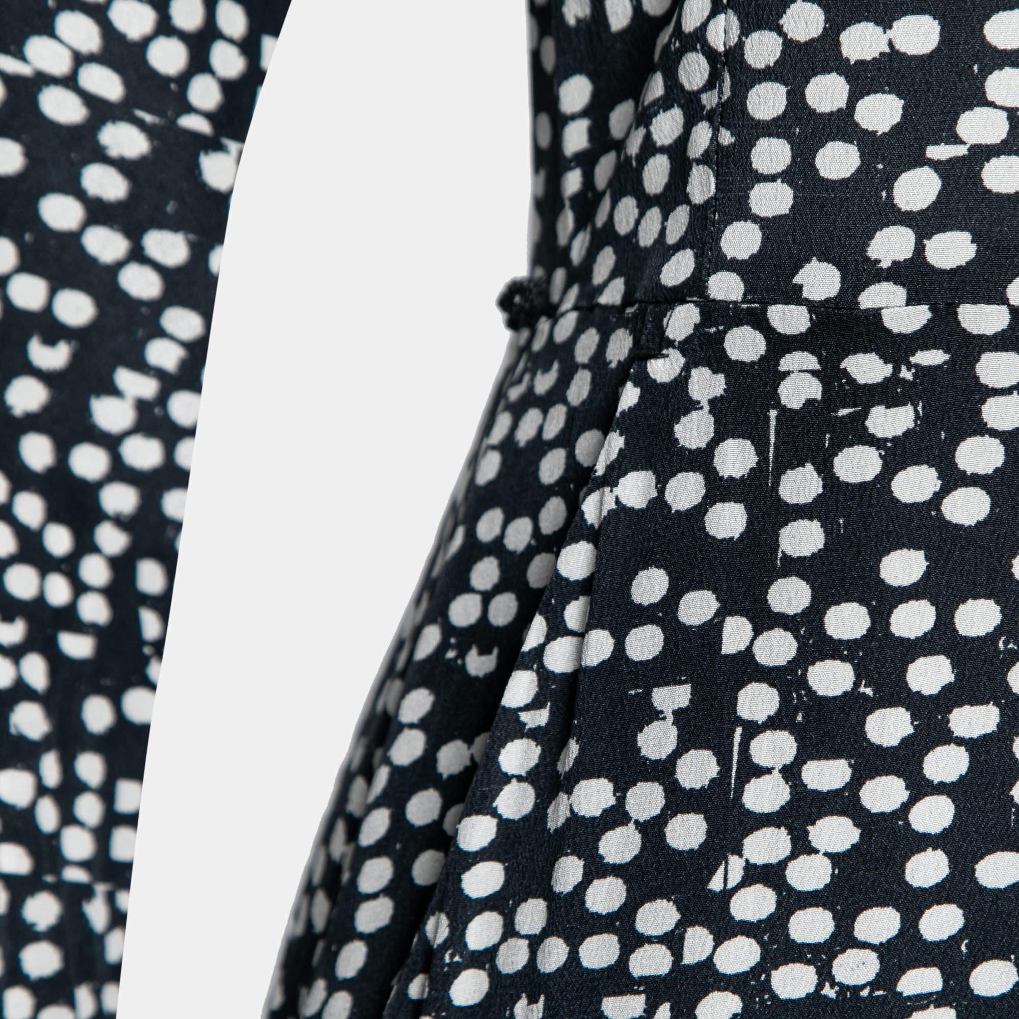 Max Mara Navy Blue Polka Dot Print Silk Long Sleeve Jumpsuit M 1