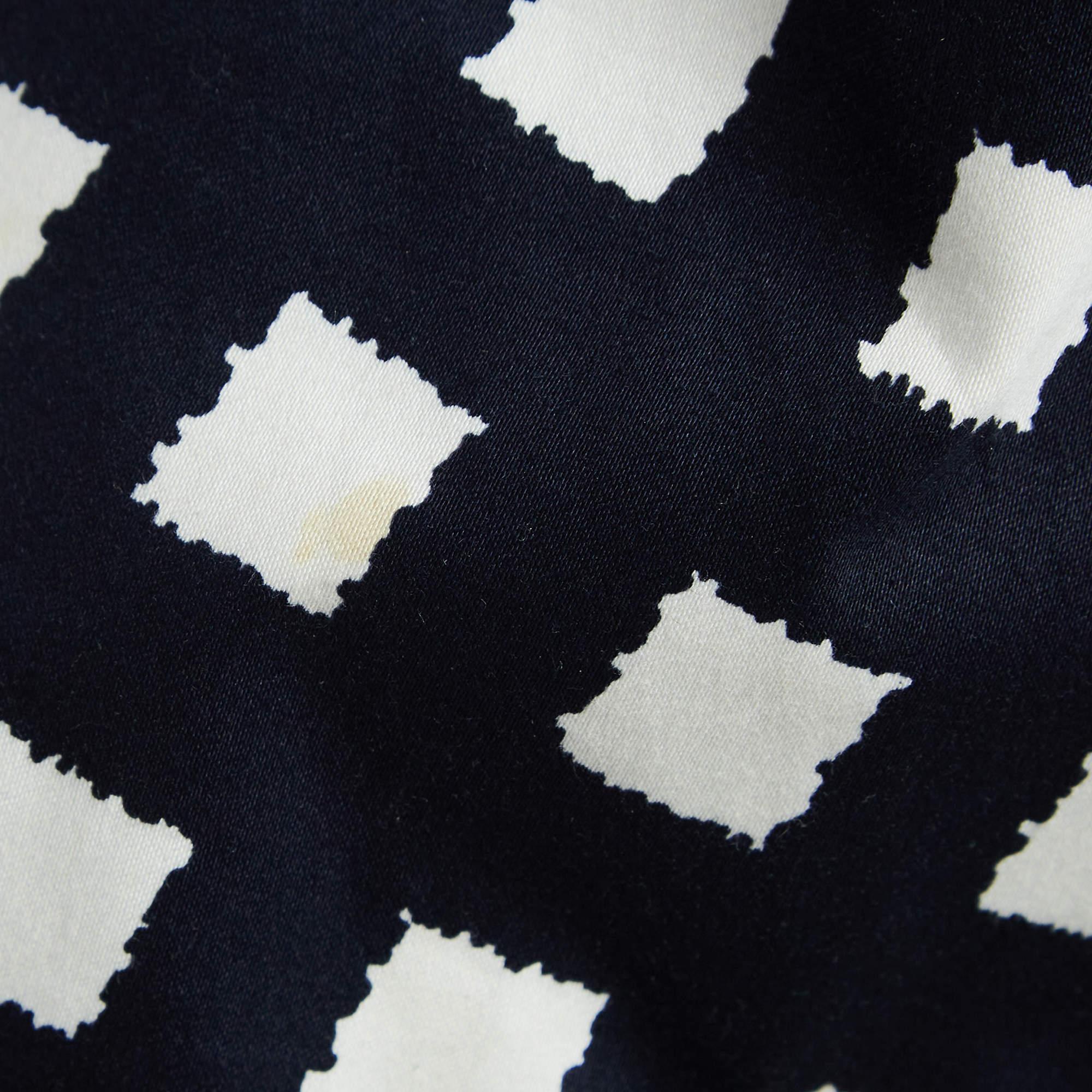 Max Mara Navy Blue Printed Stretch Cotton Midi Dress S In Good Condition In Dubai, Al Qouz 2