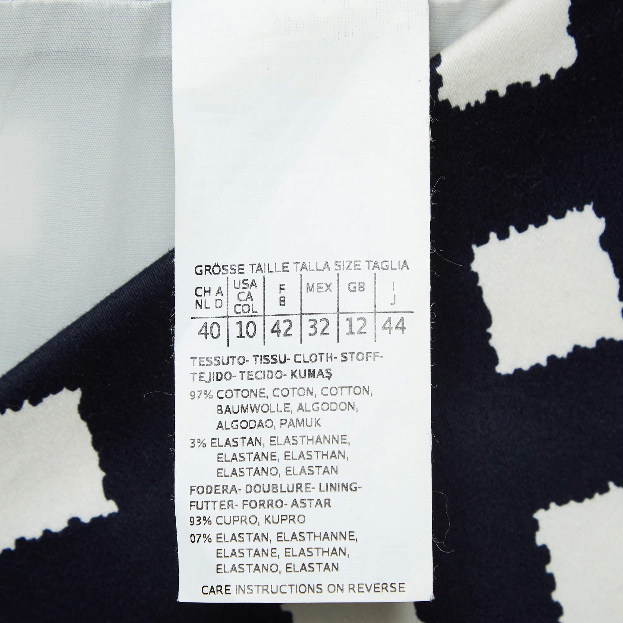 Max Mara Navy Blue Printed Stretch Cotton Midi Dress S 1