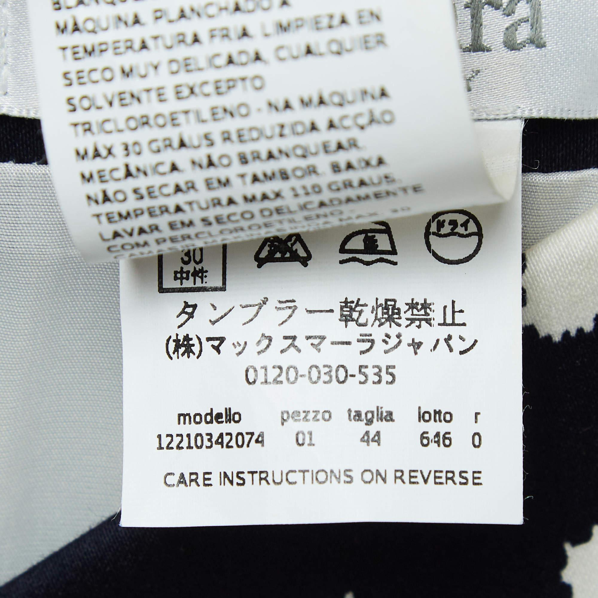 Max Mara Navy Blue Printed Stretch Cotton Midi Dress S 2