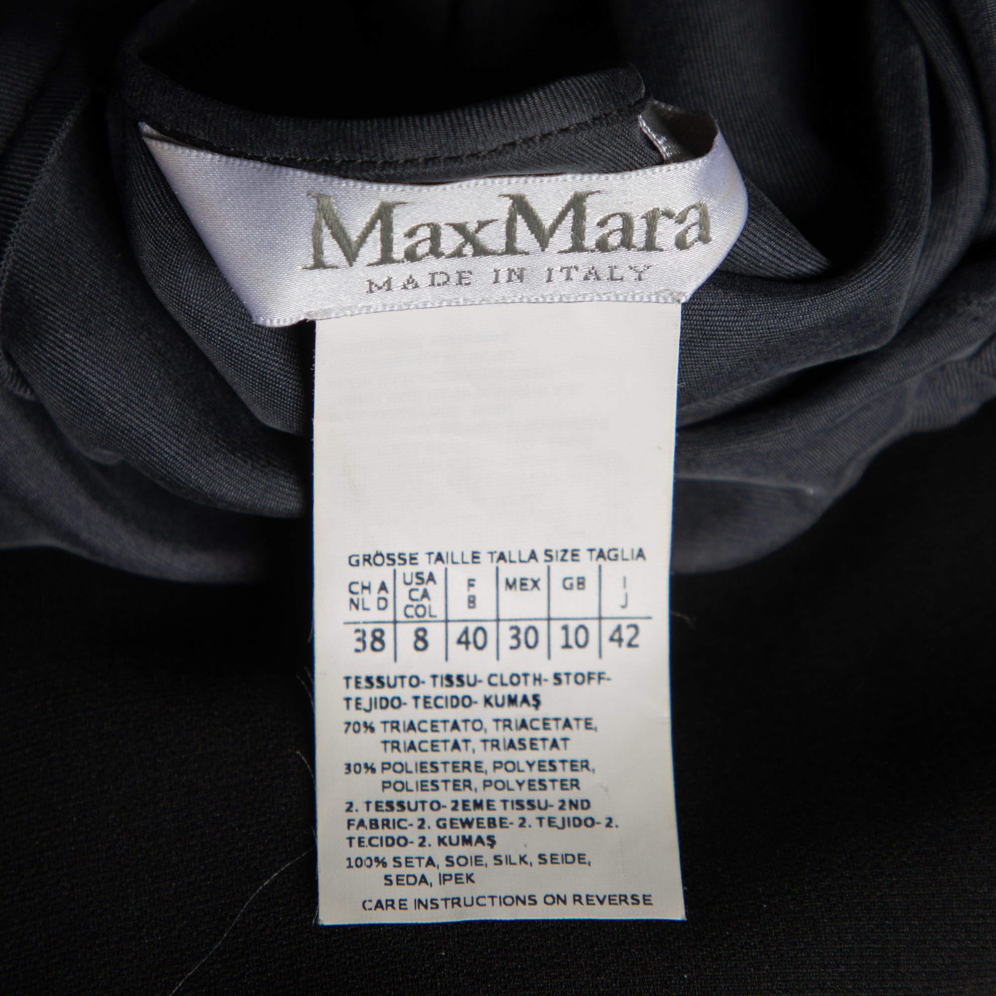 Max Mara Navy Blue Silk & Crepe Draped Midi Dress M In Good Condition In Dubai, Al Qouz 2