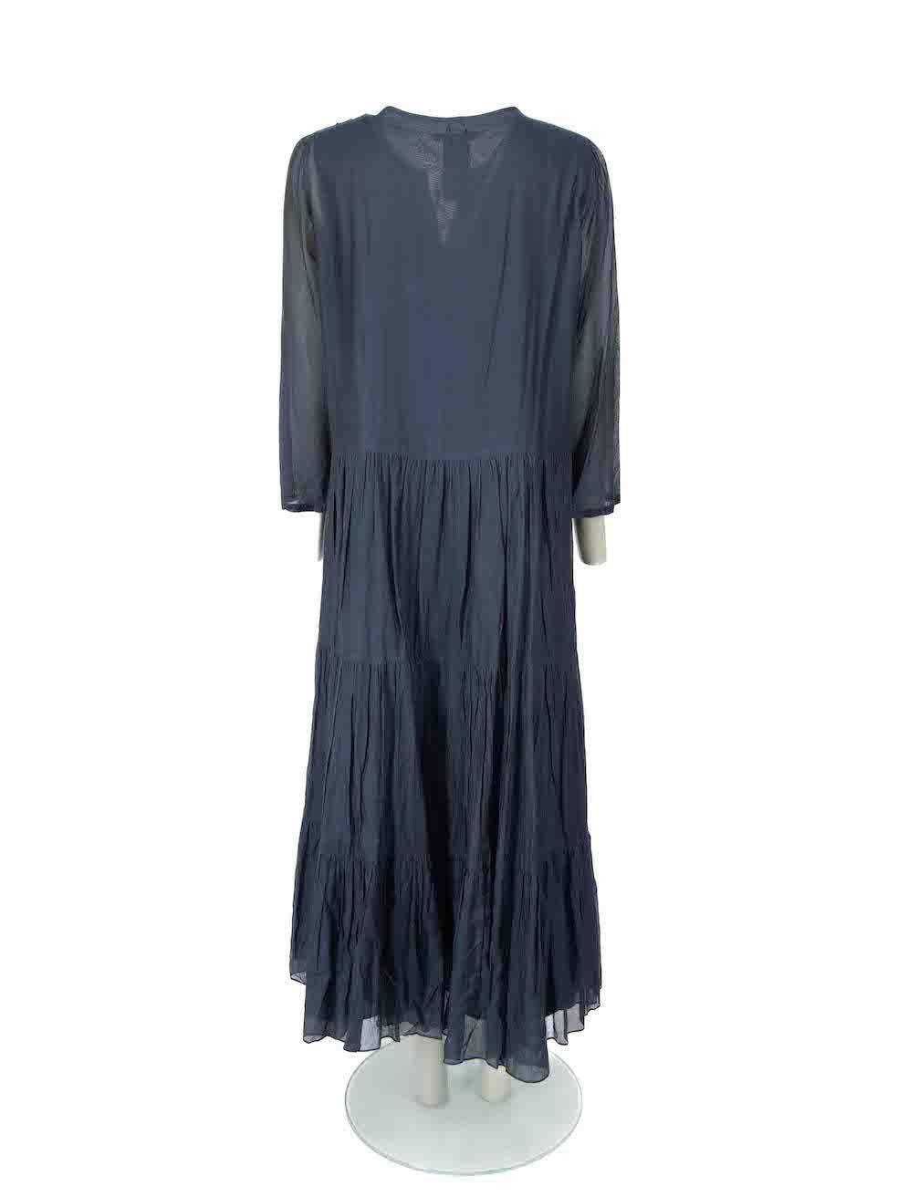 Max Mara Navy Tiered Midi Dress Size L In Excellent Condition For Sale In London, GB