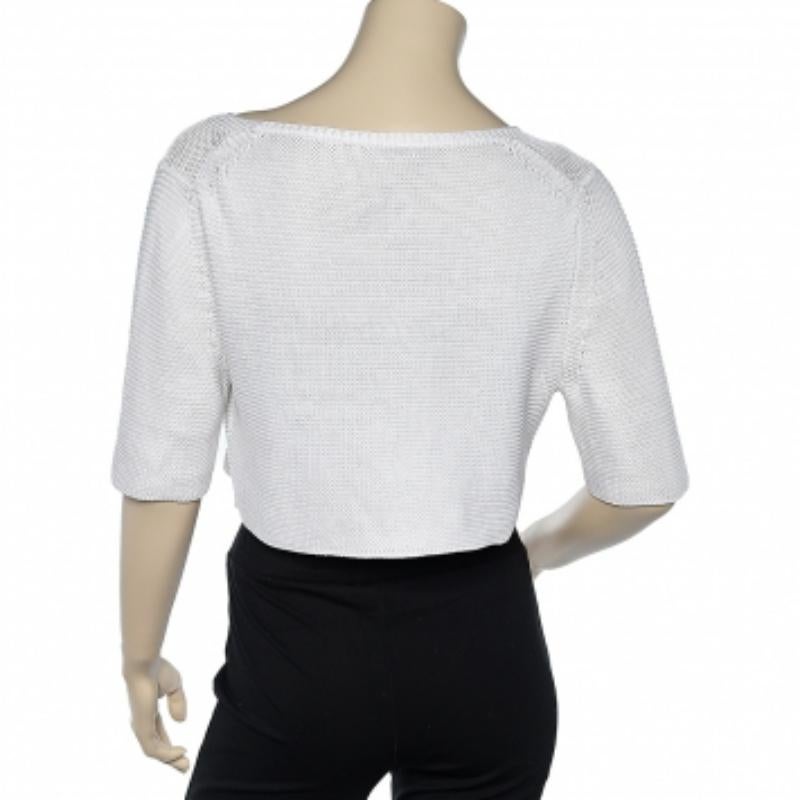 Gris Max Mara, haussement d'épaules en tricot crocheté et boutonné sur le devant, blanc cassé XL en vente