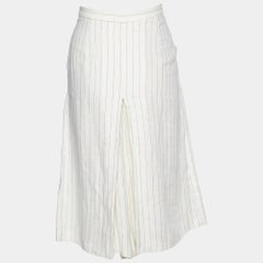 Max Mara Off White Striped Linen Pleated Culottes M