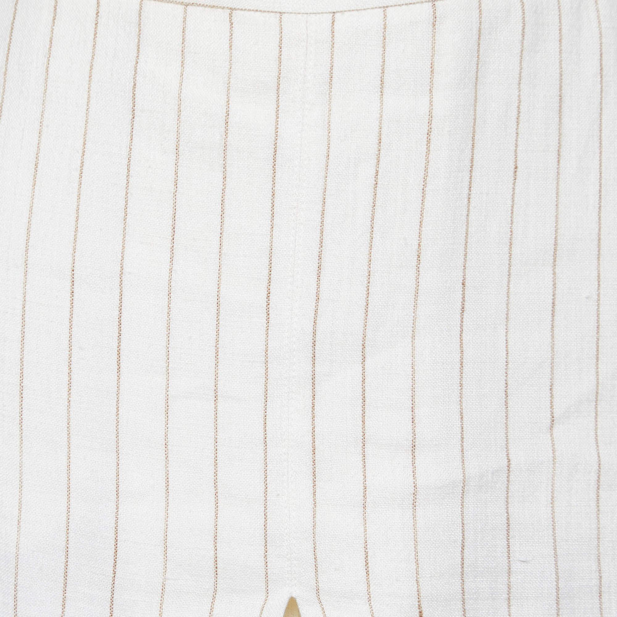 Gray Max Mara Off White Striped Linen Pleated Culottes M For Sale