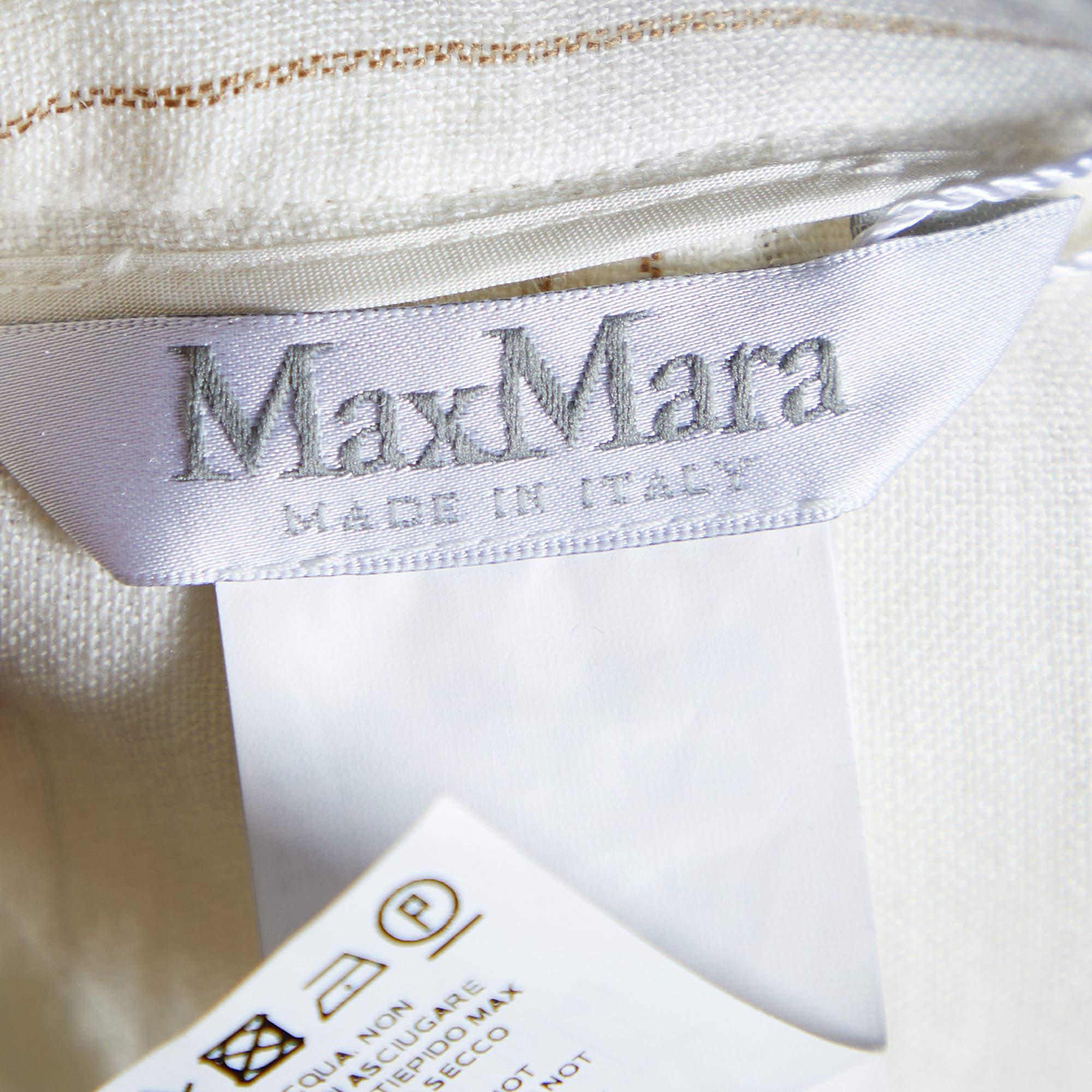 Max Mara Off White Striped Linen Pleated Culottes M In Good Condition For Sale In Dubai, Al Qouz 2