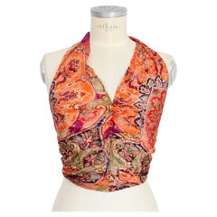 Max Mara Orange Floral Transparentes Abendtop Shirt 2000s