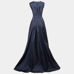 Max Mara Pianoforte Dark Blue Satin Sleeveless Gown XS