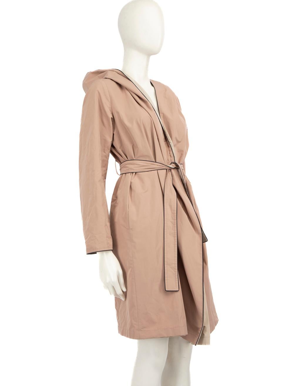 CONDITION is Very good. Hardly any visible wear to coat is evident. There is a marking along the neck line on this used Max Mara designer resale item.
 
 
 
 Details
 
 
 Multicolour- pink, beige
 
 Polyester
 
 Coat
 
 Reversible
 
 Waist tie belt
