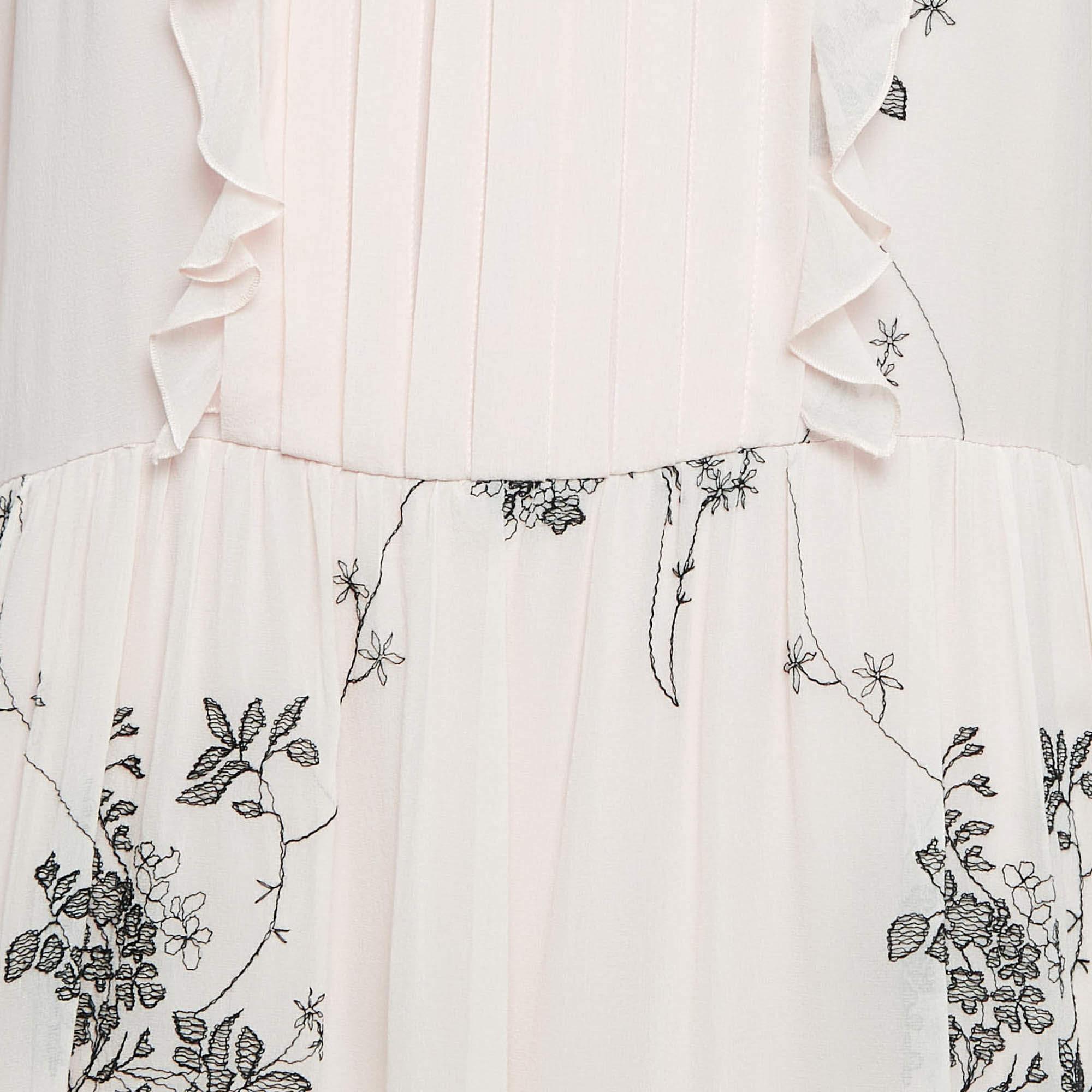 Gray Max Mara Pink Embroidered Silk Sleeveless Maxi Dress L For Sale