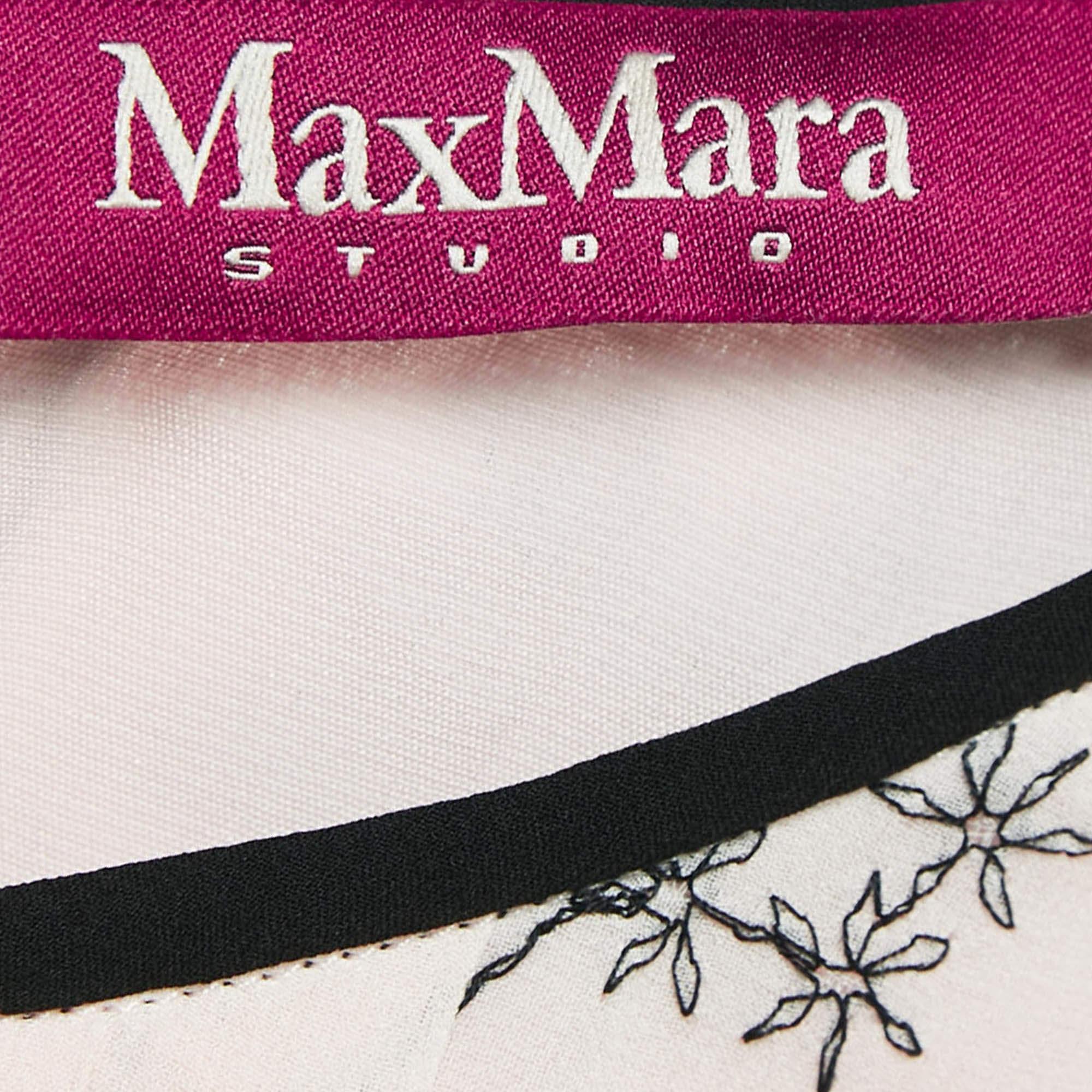 Max Mara Pink Embroidered Silk Sleeveless Maxi Dress L For Sale 1