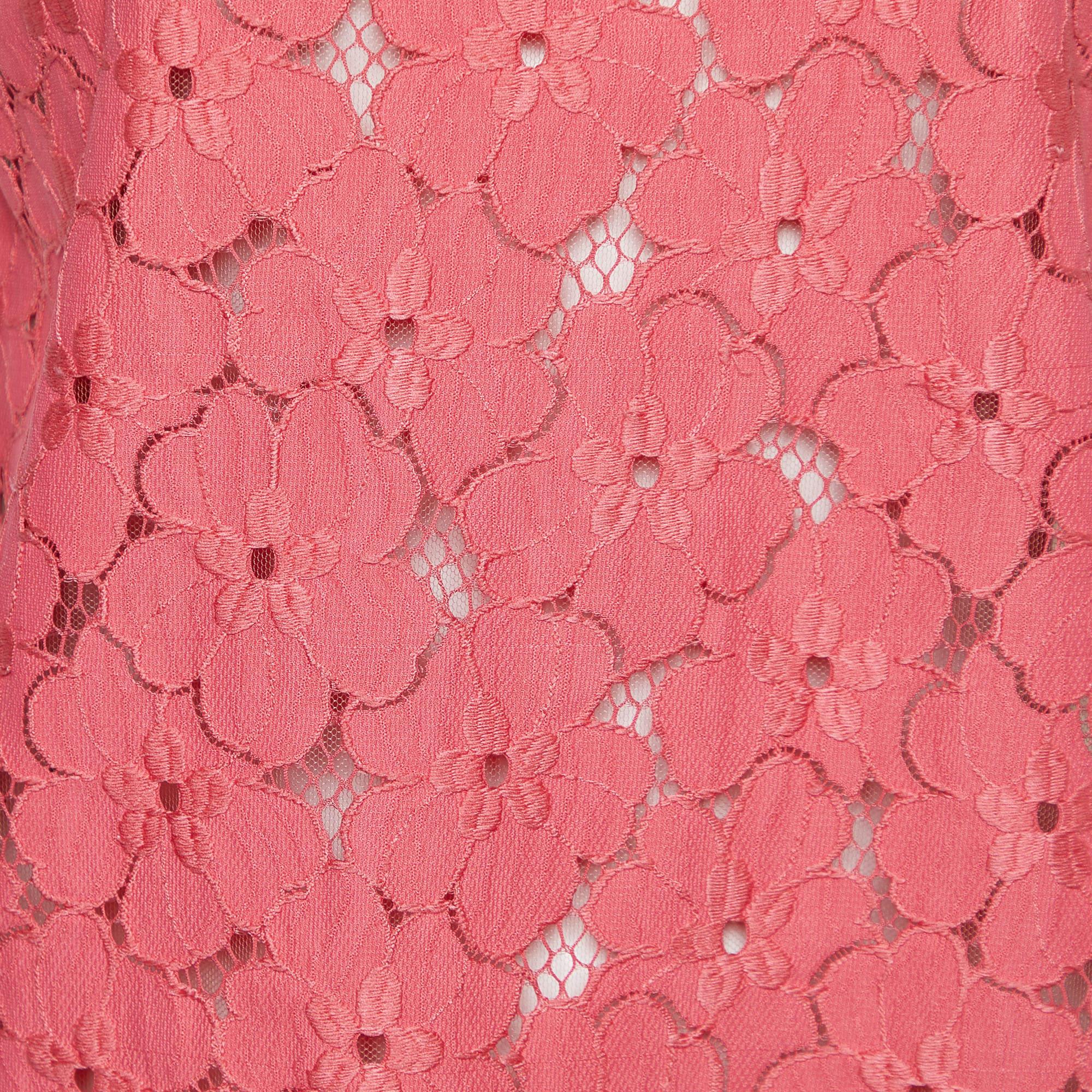 Max Mara Pink Floral Lace & Cotton Knit Embellished Detail Sleeveless Top M In Good Condition For Sale In Dubai, Al Qouz 2