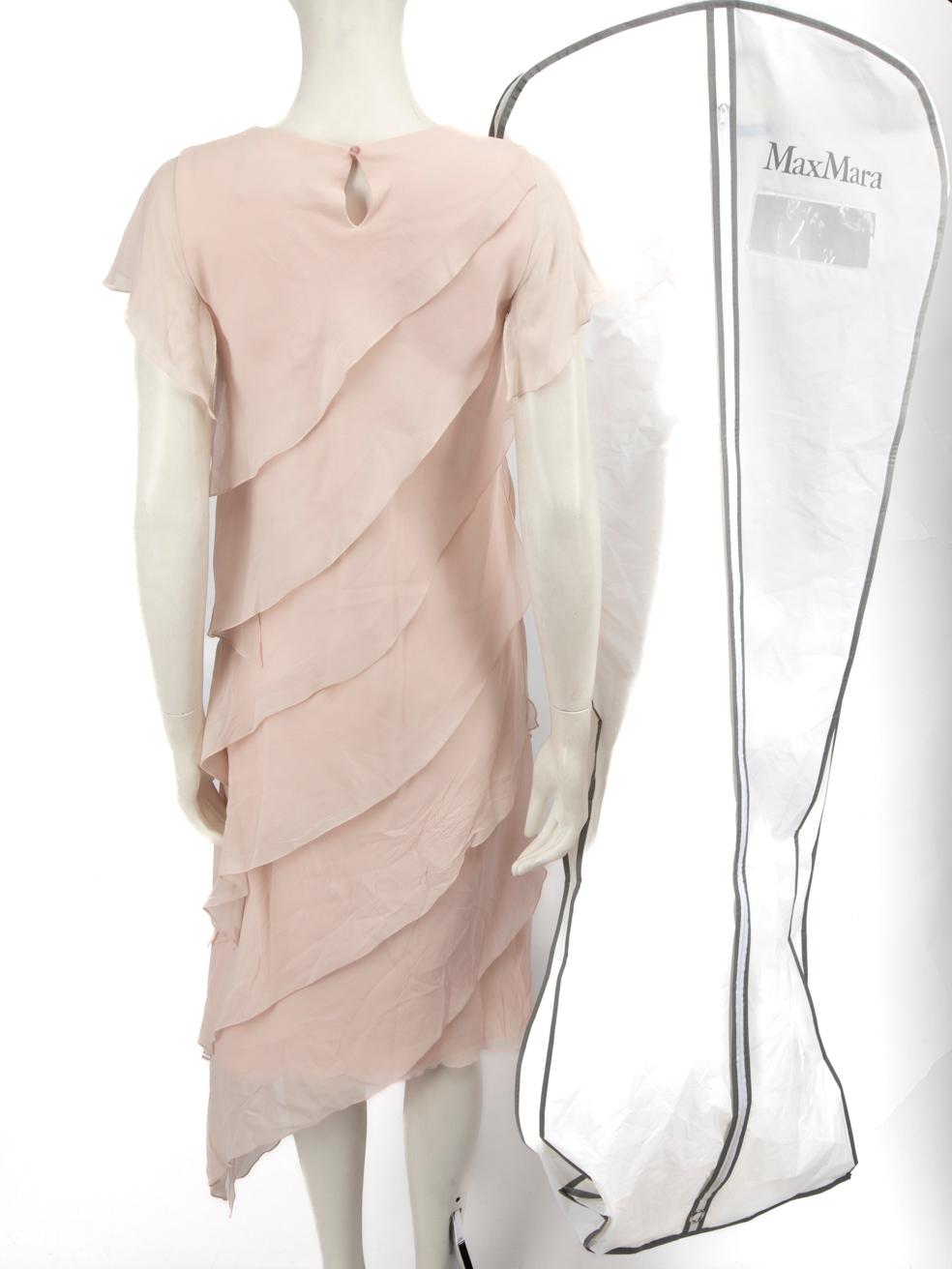 Beige Max Mara Pink Silk Ruffle Midi Dress Size M For Sale