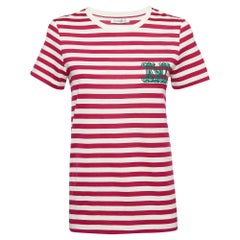 Max Mara Pink/White Embroidered Cotton T-Shirt M