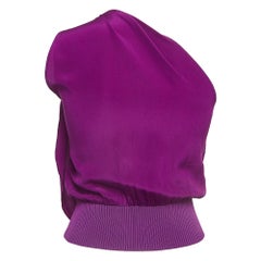 Max Mara Purple Silk and Rib Knit One shoulder Tie-Up Crop Top S