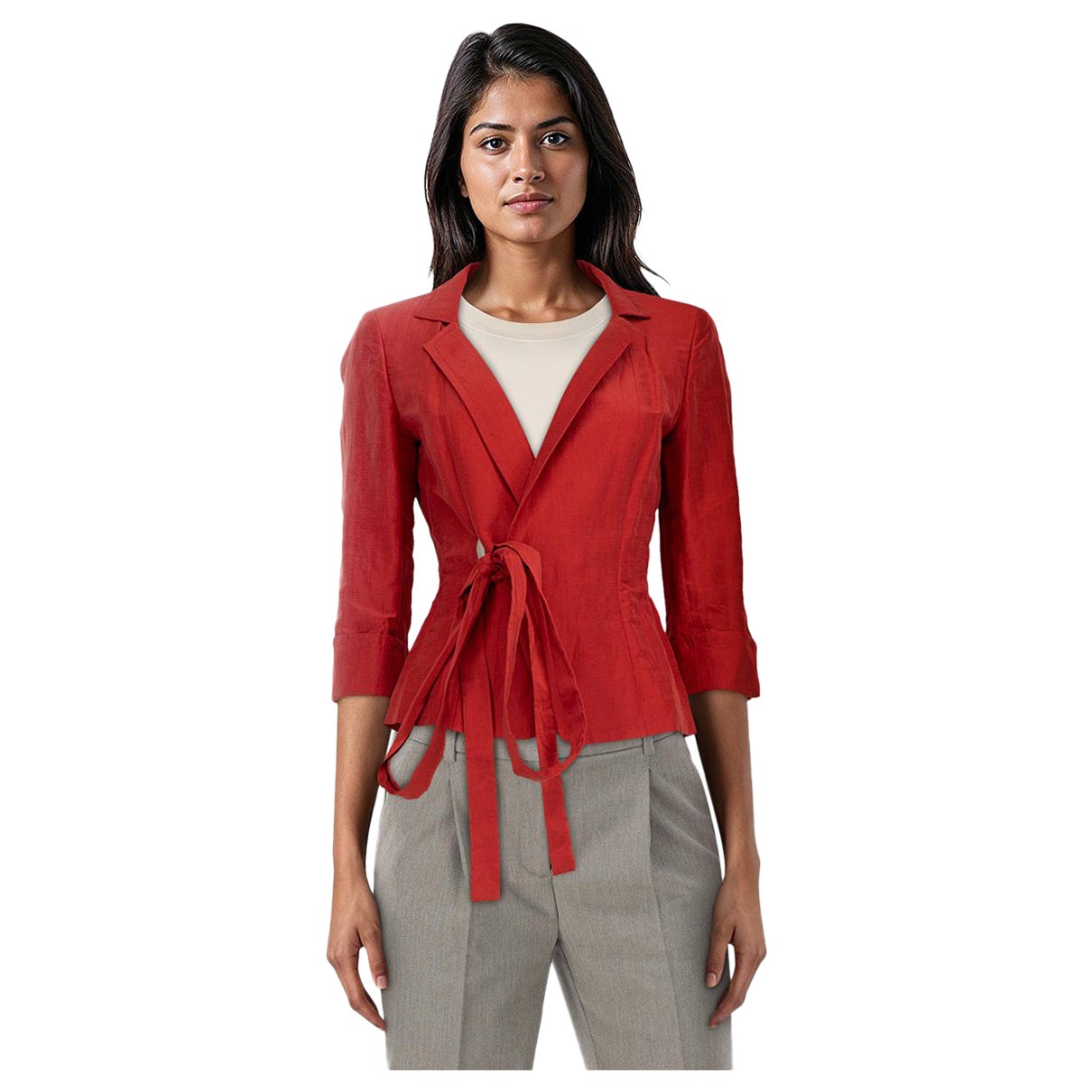 Max Mara Giacca rossa con cintura di media lunghezza taglia S in vendita