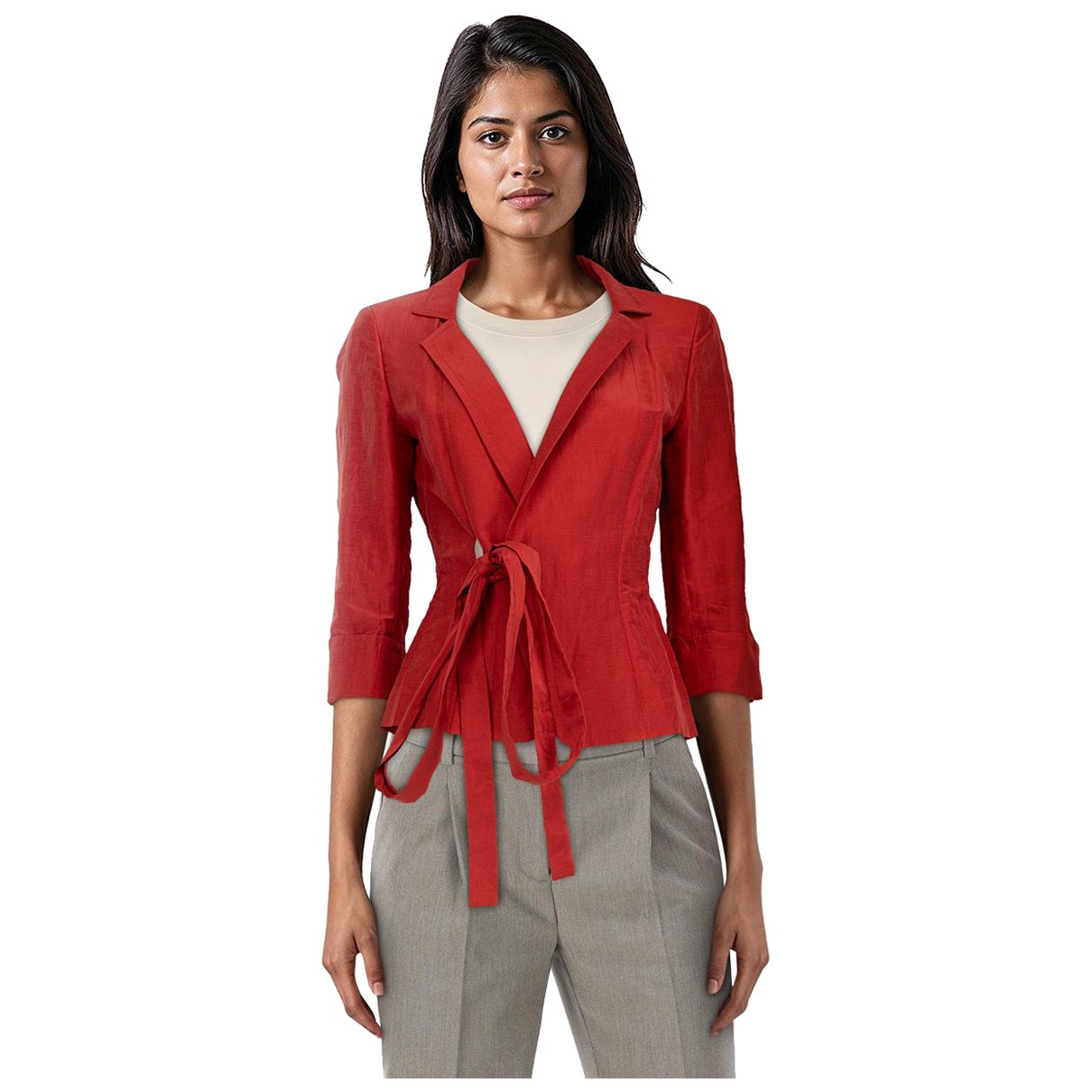 Max Mara Red Belted Mid Length Jacket Size S in vendita