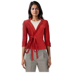 Max Mara Red Belted Mid Length Jacket Size S