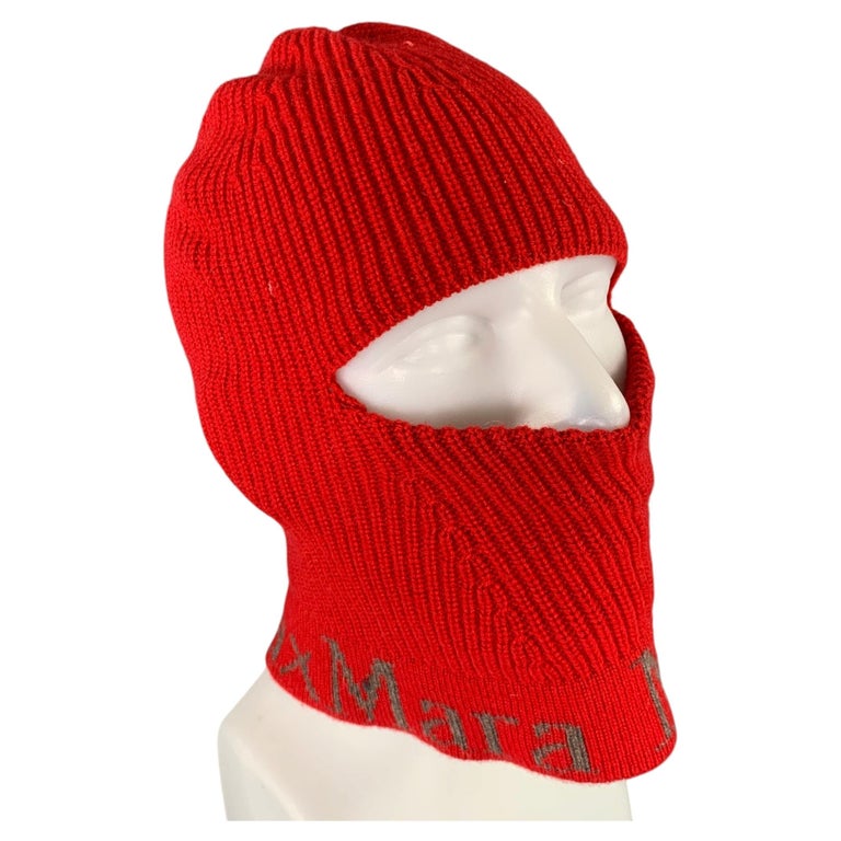 Max Mara Red Grey Logo Wool Cashmere Silk Hats