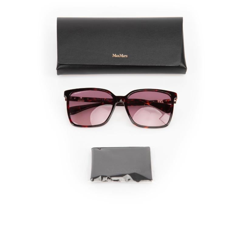 Max Mara - Lunettes de soleil havane rouge à monture carrée 3
