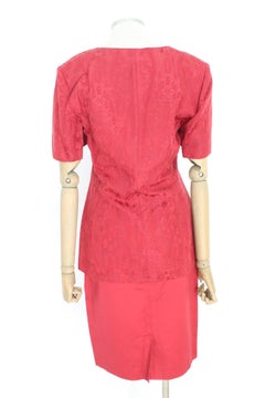 Max Mara Red Silk Damask Skirt Suit 2000s