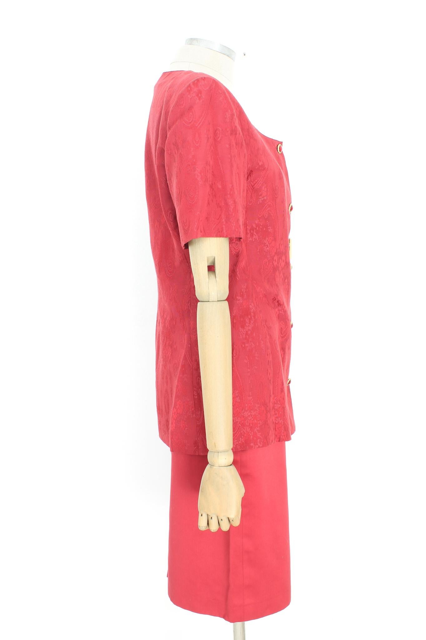 Max Mara Red Silk Damask Skirt Suit 2000s In New Condition For Sale In Brindisi, Bt